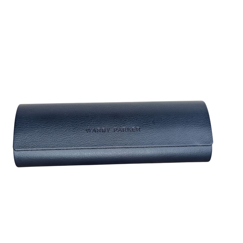 Warby Parker Clam Shell Navy Eyeglass Case Inside says Nice to See You